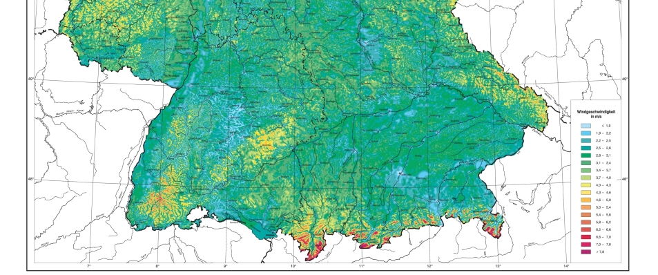 Windkarte Süddeutschland